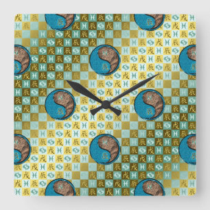 Fische & Erddrache Quadratische Wanduhr