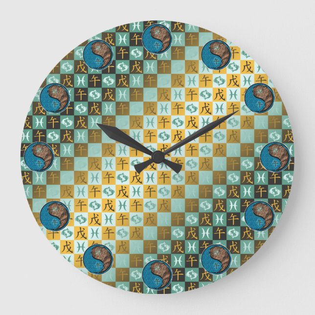 Fische & Erdpferd Große Wanduhr (Vorderseite)