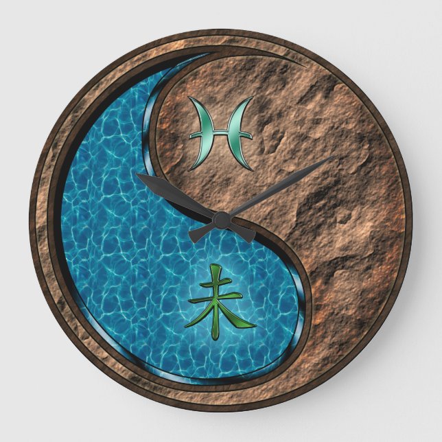Fische & Erdziege Große Wanduhr (Vorderseite)