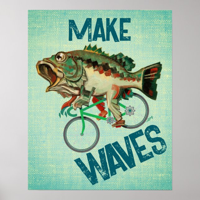 Fische fahren mit einem Motivierend Fahrradplakat Poster (Vorne)