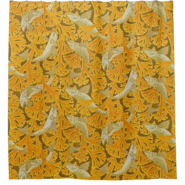 FISCHE,GELBE ALGAEN Jugendstil-Tiermuster Duschvorhang (Vorderseite)