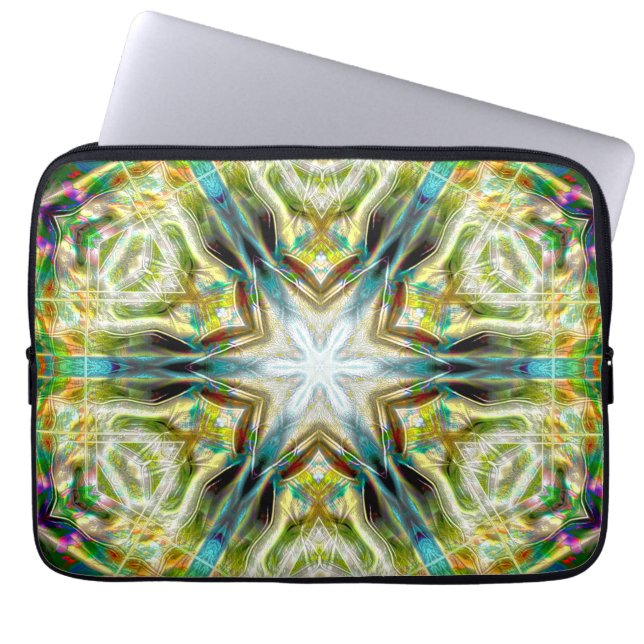 Fische glänzende Sandstruktur Kaleidoskop, grün vo Laptopschutzhülle (Vorderseite)
