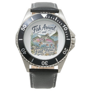Fische herum und finde Forellen Spaß Zitat Angler Armbanduhr