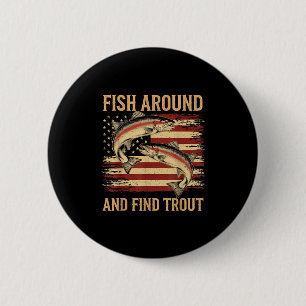 Fische herumlaufen und Forellen lustige Angler Fis Button