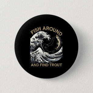Fische herumlaufen und Forellen lustige Angler Fis Button