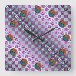 Fische & Holz Hahn Quadratische Wanduhr
