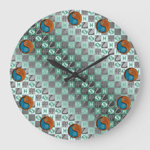 Fische & Holz Kaninchen Große Wanduhr