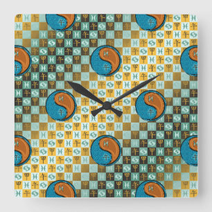 Fische & Holzpferd Quadratische Wanduhr