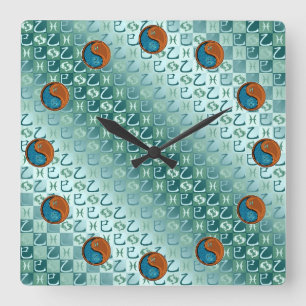 Fische & Holzschlange Quadratische Wanduhr