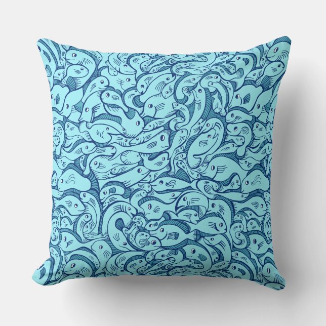 Fische im Blauen Throw-Kissen Kissen (Vorderseite)