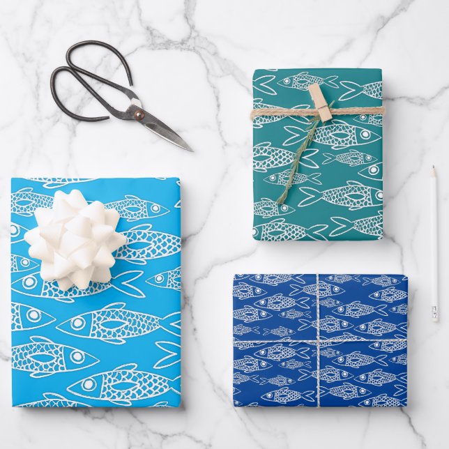 Fische im Meer Geschenkpapier Set (Vorderseite)