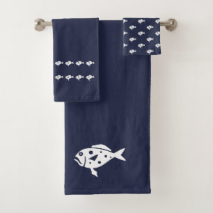 Fische im Ozean Blau & Weiß Badhandtuch Set