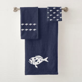 Fische im Ozean Blau & Weiß Badhandtuch Set