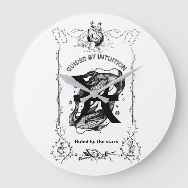 Fische Intuition Himmelsdesign Große Wanduhr (Vorderseite)