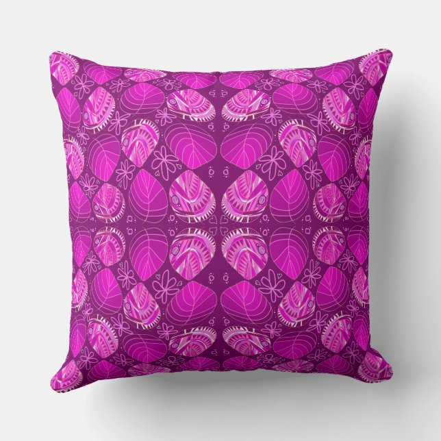 Fische Kopf Blätter Blume Herz Magenta Kissen (Rückseite)
