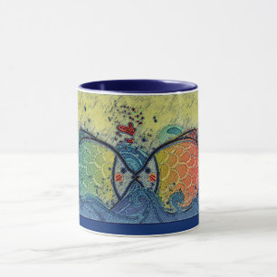 Fische küssen Liebe in blau Tasse