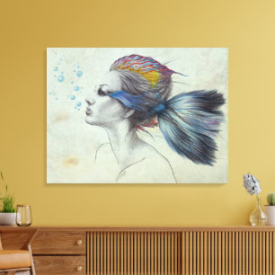 Fische Meerjungfrau Portrait Surreal zeichnend Kun Leinwanddruck