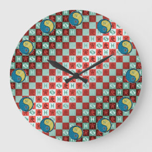 Fische & Metall-Tiger Große Wanduhr