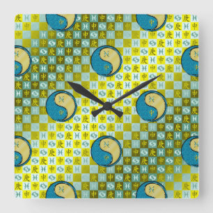 Fische & Metallaffe Quadratische Wanduhr