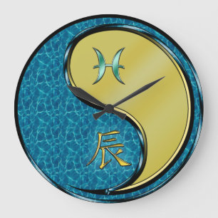 Fische & Metalldrache Große Wanduhr