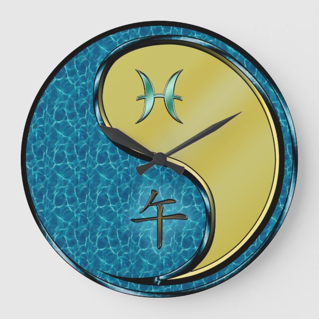 Fische & Metallpferd Große Wanduhr (Vorderseite)
