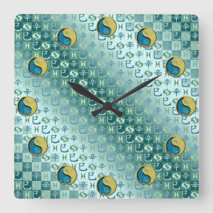 Fische & Metallschlange Quadratische Wanduhr