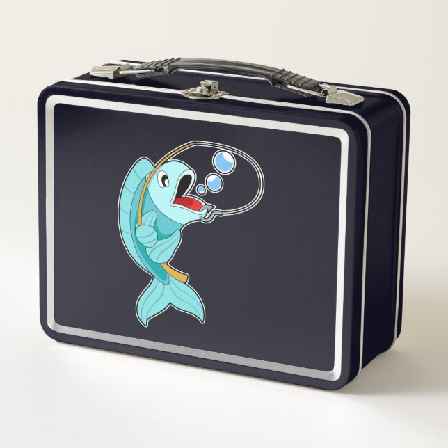 Fische mit Angelrute Metall Brotdose (Vorderseite)