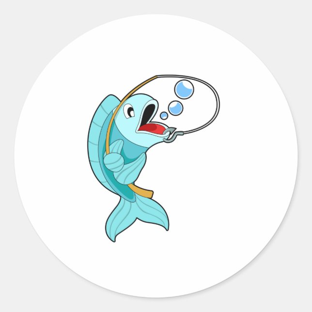 Fische mit Angelrute Runder Aufkleber (Vorderseite)