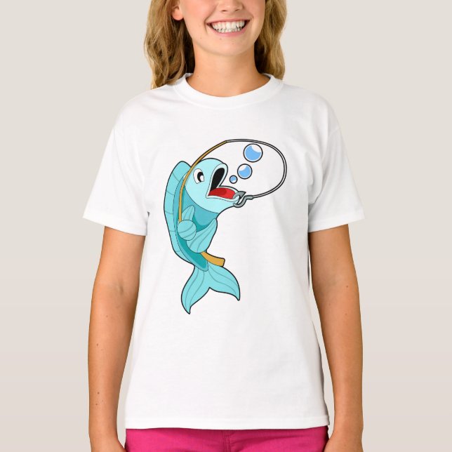 Fische mit Angelrute T-Shirt (Vorderseite)