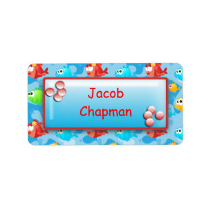 Fische mit Blasen - Boys School Name Labels Adressaufkleber