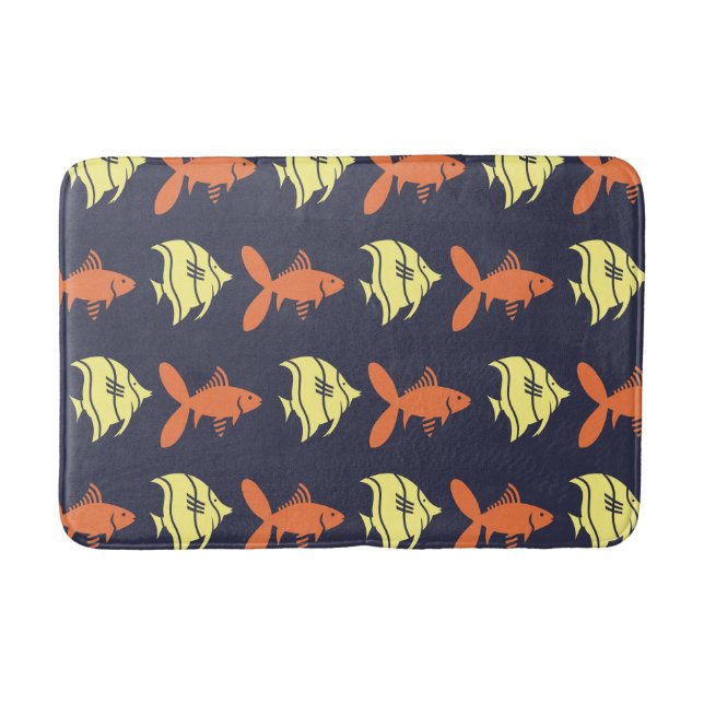 Fische mit grafisch orangefarbenem Gelb Badematte (Vorderseite)
