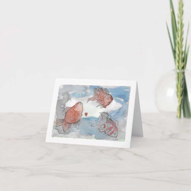 Fische mit Wünschen - Kleine gefaltete Begrüßung Karte (Vorderseite)