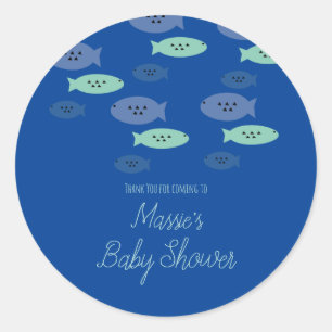 Fische Schwimmen Aquarium Blau Baby Shower Danke Runder Aufkleber