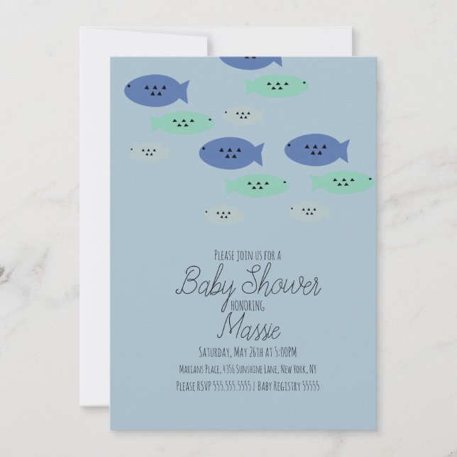 Fische schwimmen Aquarium Blue Baby Dusche Einladung (Vorderseite)