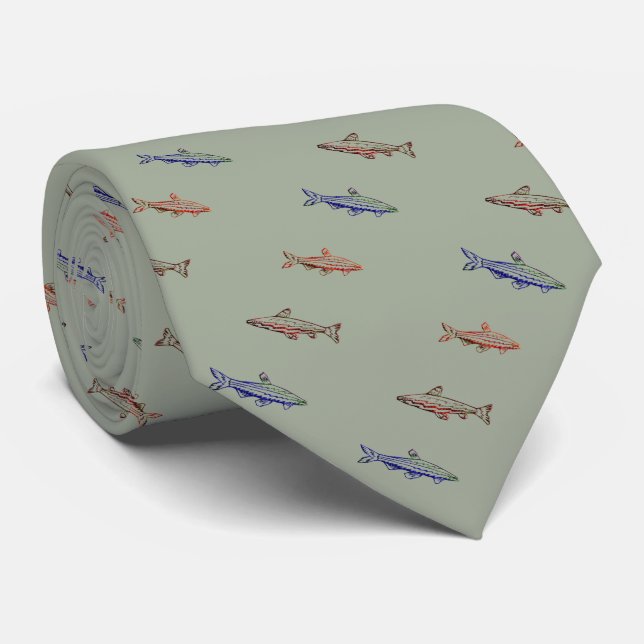 Fische Schwimmen farbige Muster Linie Art Necktie Krawatte (Gerollt)