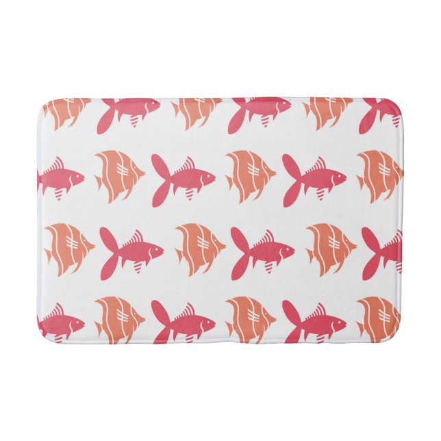 Fische Schwimmen Grafik rosa Pfirsich auf jeder Fa Badematte (Vorderseite)