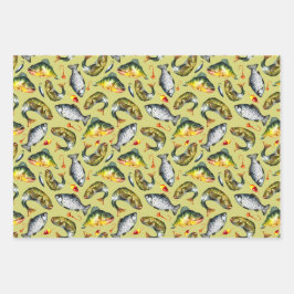 Fische schwimmen Hooks Angler Aquarell Fishing The Geschenkpapier Set