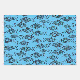 Fische schwimmen im Blauen Meer Geschenkpapier Set