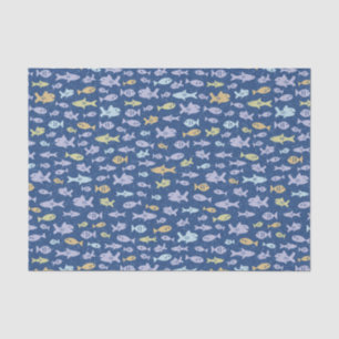 Fische Schwimmen Niedliches Übelmuster in Navy Blu Seidenpapier