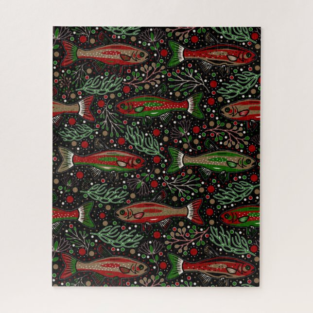 Fische Schwimmen Rot und Grün Weihnachten Brook Fo (Vertikal)