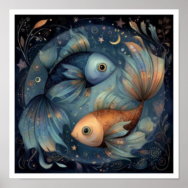 Fische Sternzeichen Geburtshoroskop Astrologie Him Poster (Vorne)