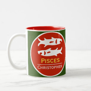 Fische Sternzeichen mit Namen des Besitzers Zweifarbige Tasse