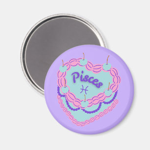 Fische-Sternzeichen-Pastell-Herz-Geburtstagskuchen Magnet
