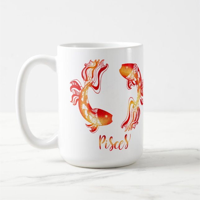 Fische-Sternzeichen rot orange glänzender Fisch Kaffeetasse (Links)