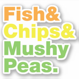 Fische u. Chips u. breiartige Erbsen Aufkleber
