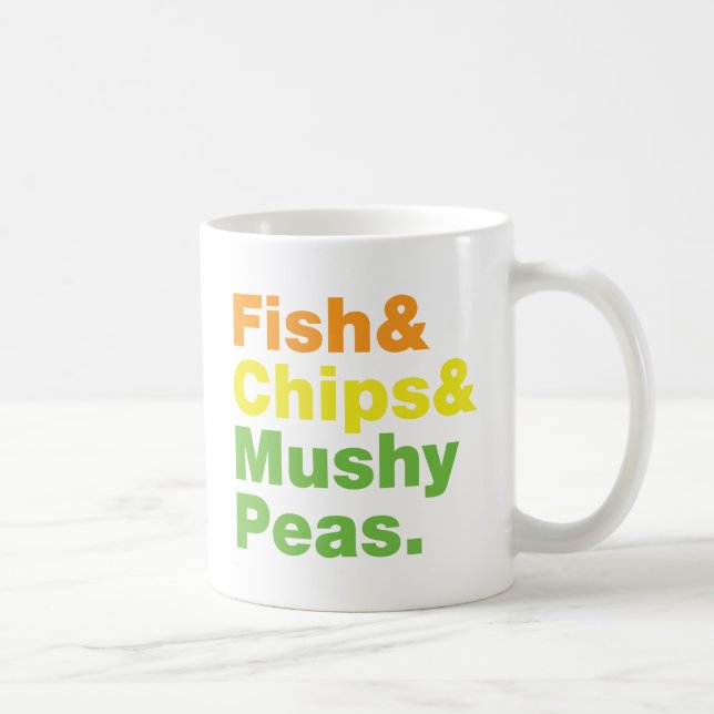 Fische u. Chips u. breiartige Erbsen Kaffeetasse (Rechts)