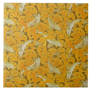 FISCHE UND ALGAEN IVORY YELLOW Art Nouveau Muster Fliese