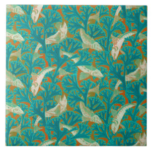 FISCHE UND ALGAES BLAUES YELLOW Art Nouveau Muster Fliese