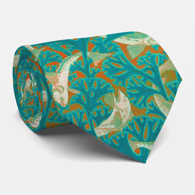 FISCHE UND ALGAES BLAUES YELLOW Art Nouveau Muster Krawatte (Gerollt)