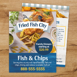 Fische und Chips | Restaurant mit Meeresfrüchten | Flyer